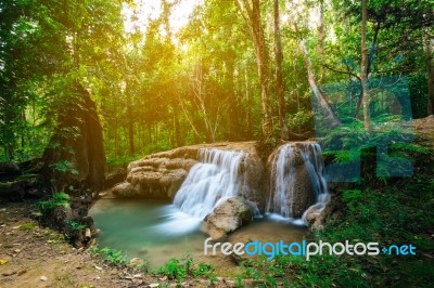 Waterfall In Forest Jungle. Hauy Rong Waterfall Phrae, Thailand Stock Photo