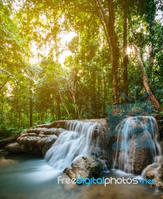 Waterfall In Forest Jungle. Hauy Rong Waterfall Phrae, Thailand Stock Photo