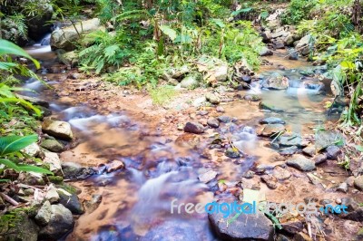 Waterfall In The Forest At Mae Kampong Village Chiang Mai, Thail… Stock Photo