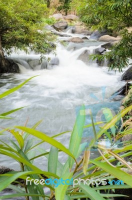 Waterfall On The Mountain Stock Photo