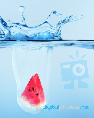 Watermelon In Water Stock Photo