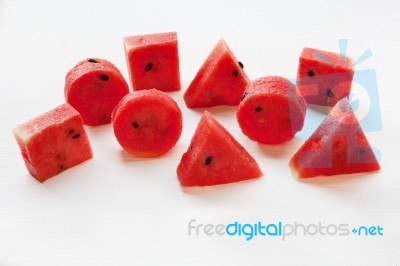 Watermelon Pieces  On White Stock Photo