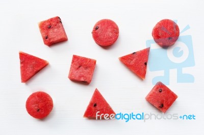 Watermelon Pieces  On White Stock Photo