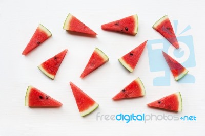 Watermelon Pieces  On White Stock Photo