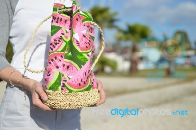 Watermelon Printed Bag Stock Photo