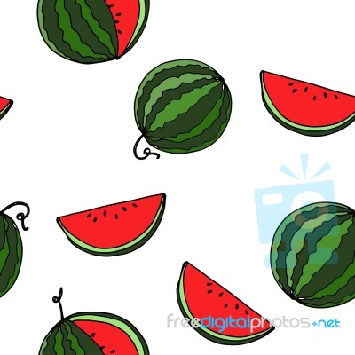 Watermelon Seamless Pattern By Hand Drawing On White Backgrounds… Stock Image