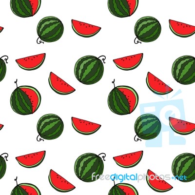 Watermelon Seamless Pattern By Hand Drawing On White Backgrounds… Stock Image