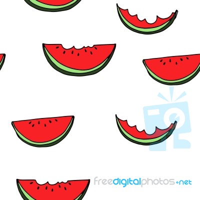 Watermelon Seamless Pattern By Hand Drawing On White Backgrounds… Stock Image