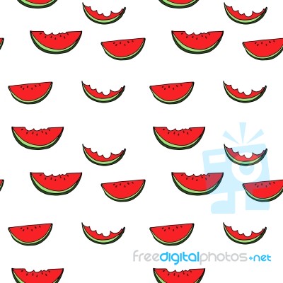 Watermelon Seamless Pattern By Hand Drawing On White Backgrounds… Stock Image