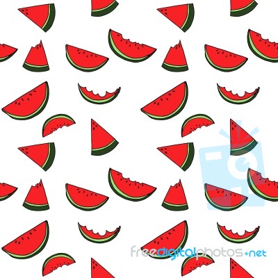 Watermelon Seamless Pattern By Hand Drawing On White Backgrounds… Stock Image