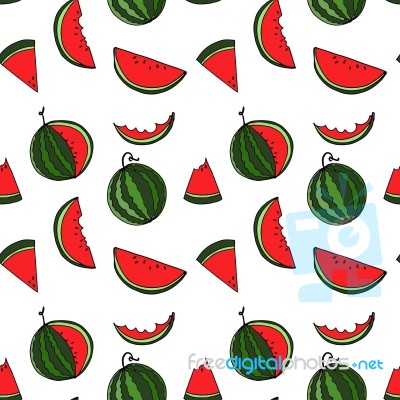 Watermelon Seamless Pattern By Hand Drawing On White Backgrounds… Stock Image