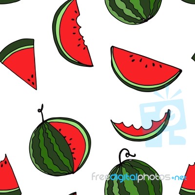 Watermelon Seamless Pattern By Hand Drawing On White Backgrounds… Stock Image