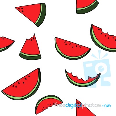 Watermelon Seamless Pattern By Hand Drawing On White Backgrounds… Stock Image