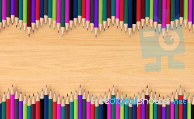 Wave Colored Pencils On Wooden Board Stock Image