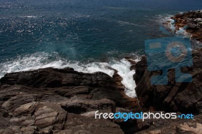 Waves Crashing On The Rocks I Stock Photo