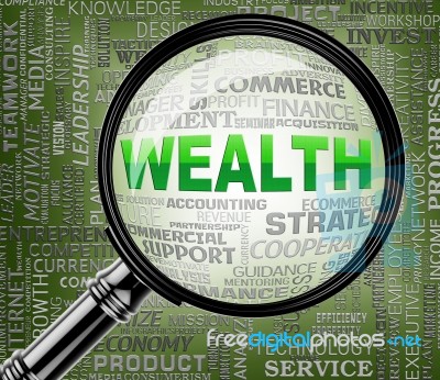 Wealth Magnifier Indicates Searches Richness And Affluence Stock Image