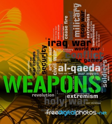 Weapons Word Means Armament Armoury And Wordclouds Stock Image