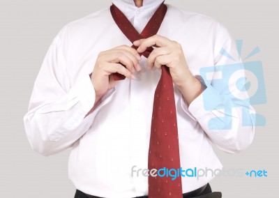 Wearing Necktie Stock Photo