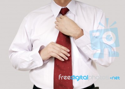 Wearing Necktie Stock Photo