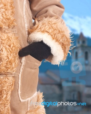 Wearing Warm Coat Stock Photo