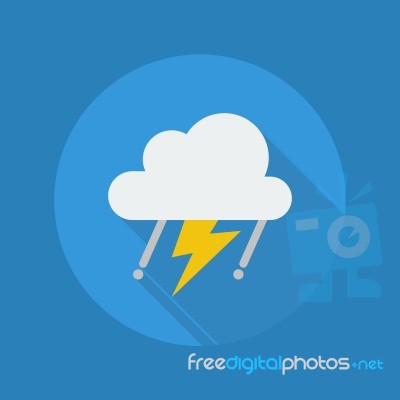 Weather Flat Icon. Rainy With Thunder Stock Image