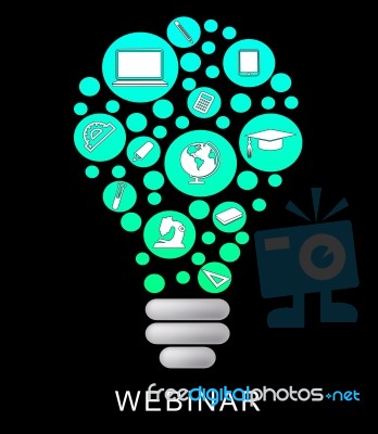 Webinar Lightbulb Means Power Source And Education Stock Image