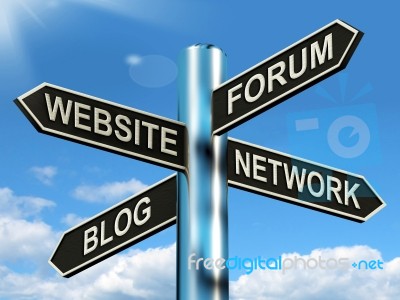 Website Forum Blog Network Signpost Shows Internet Stock Image