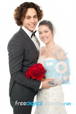 Wedding Couple Posing Together Stock Photo