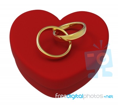 Wedding Rings On Heart Box Show Engagement And Marriage Stock Image