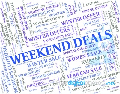 Weekend Deals Indicates Trade Weekends And Word Stock Image