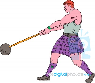 Weight Throw Highland Games Athlete Drawing Stock Image