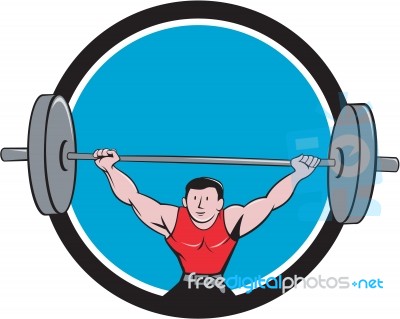 Weightlifter Deadlift Lifting Weights Circle Cartoon Stock Image