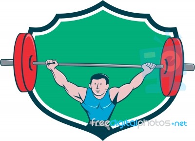 Weightlifter Deadlift Lifting Weights Shield Cartoon Stock Image