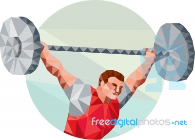 Weightlifter Lifting Barbell Circle Low Polygon Stock Image