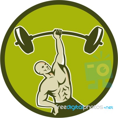 Weightlifter Lifting Barbell Circle Retro Stock Image