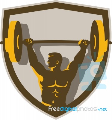 Weightlifter Lifting Barbell Crest Retro Stock Image