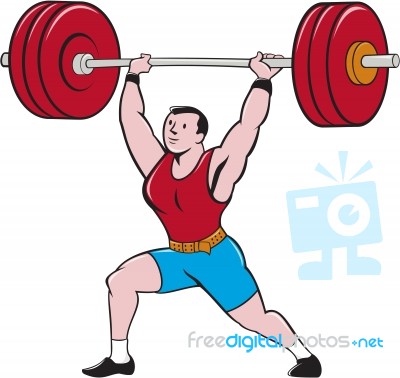 Weightlifter Lifting Barbell Isolated Cartoon Stock Image