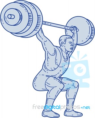 Weightlifter Lifting Barbell Mono Line Stock Image