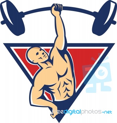 Weightlifter Lifting Barbell Weights Retro Stock Image