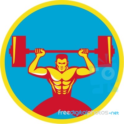 Weightlifter Lifting Weights Front Circle Retro Stock Image