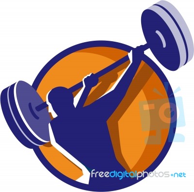 Weightlifter Swinging Barbell Rear Circle Retro Stock Image