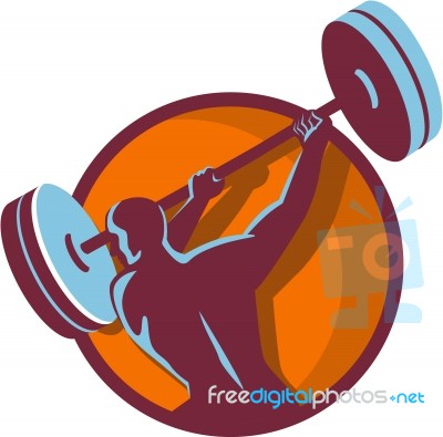 Weightlifter Swinging Barbell Rear Circle Retro Stock Image