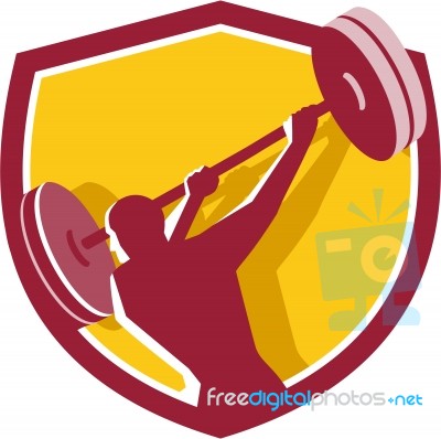 Weightlifter Swinging Barbell Rear Crest Retro Stock Image