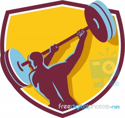 Weightlifter Swinging Barbell Rear Crest Retro Stock Image