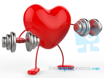 Weights Heart Shows Get Fit And Aerobic Stock Image