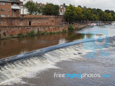 Weir On The River Dee At Chester Stock Photo