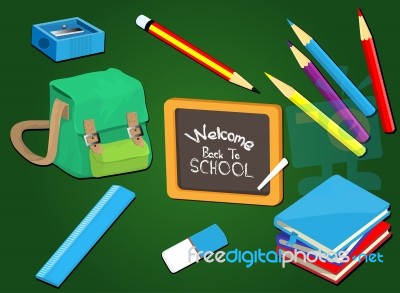 Welcome Back To School With School Supplies Set,  Illustra Stock Image