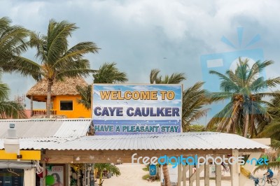 Welcome Sign To Caye Caulker Belize Stock Photo