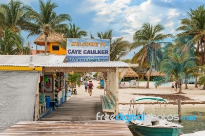 Welcome Sign To Caye Caulker Belize Stock Photo