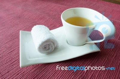 Welcoming Rolled Wet Towel Hot Thai Herb Tea Spa Stock Photo